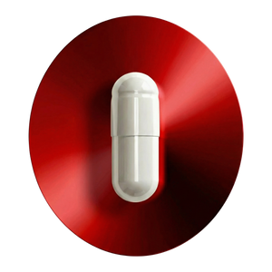 Grafika przedstawia białą kapsułkę suplementu diety EON LipoFe marki EONLIFE Biotech umieszczoną centralnie na okrągłym tle w intensywnych odcieniach czerwieni.