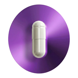 Grafika przedstawia białą kapsułkę suplementu diety EON LipoRes marki EONLIFE Biotech umieszczoną centralnie na okrągłym tle w odcieniach fioletu.
