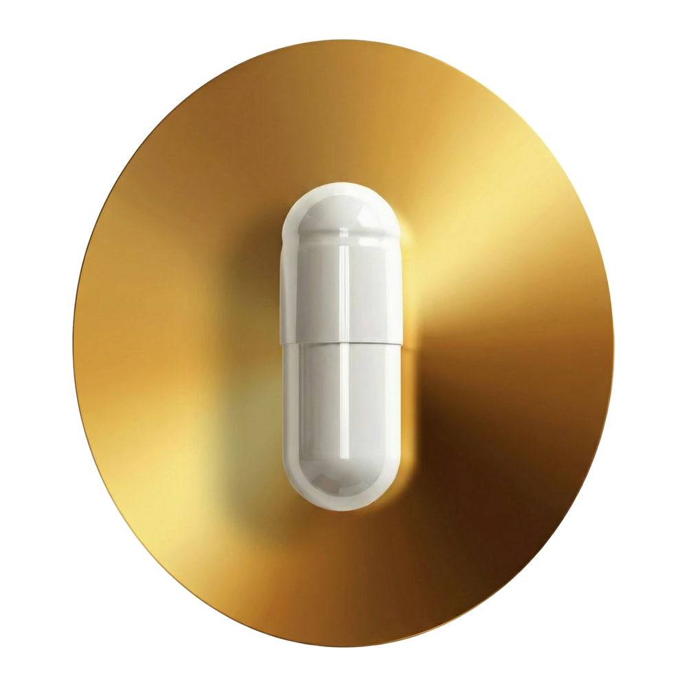Na grafice widoczny jest suplement diety EON Longevity Complex marki EONLIFE Biotech w eleganckim, białym opakowaniu ze złotymi akcentami. Produkt przedstawiono na czarnym tle, co podkreśla jego premium charakter. Na etykiecie znajdują się informacje o składnikach aktywnych, takich jak NMN UTHPEAK®, spermidyna, ergotioneina, kwercetyna i fisetyna.